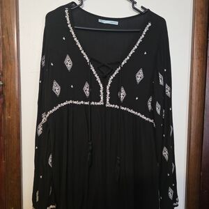 Maurices Black and White Embroidered Blouse
